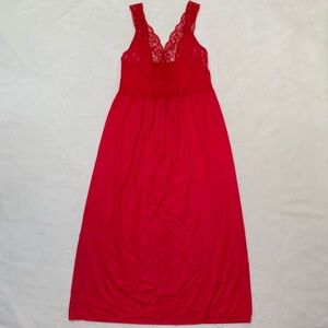 Vintage Kasara Cherry Red Lacy Nylon Long Maxi Slip Dress Size Small